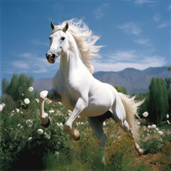 Obraz na płótnie Canvas Dramatic photo of a white horse rearing