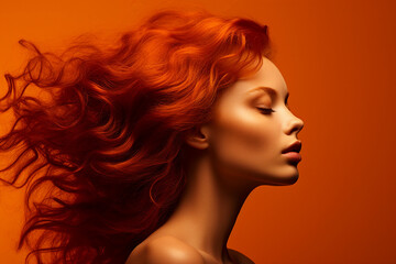 Expressive make up beauty portrait generative IA technology autumn woman model