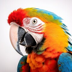 Fototapeta premium A photograph of a parrot in front of a solid white color background
