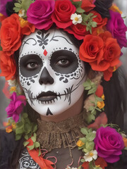 young woman dressed as a skull