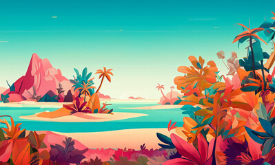 Fototapeta na wymiar Colorful and tropical beach minimalistic