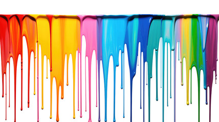 Rainbow colored paint dripping on white background. Banner with colored oil streaks - obrazy, fototapety, plakaty