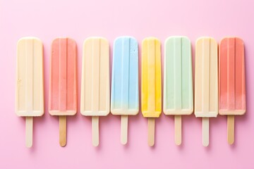 Ice cream sticks on pastel color background.