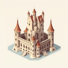 Obraz premium 3D isometric illustration of a medieval castle / church (Generative AI)