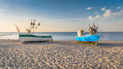 Fishing boats by the Baltic Sea in summer