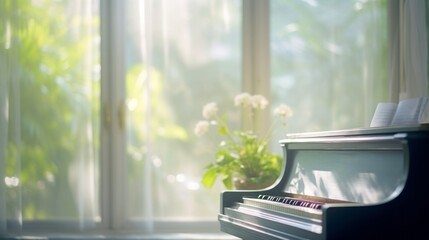 lonely piano on the window background