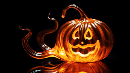 Creative Halloween pumpkin made of liquid glass. Minimalistic image.