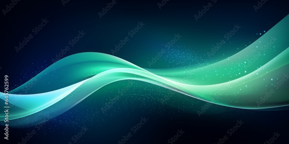 Poster abstract vector: green and blue lines with white sparkles in a stylish white and blue artistic compo