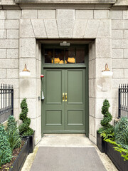 Fototapeta na wymiar A famous green painted Georgian door in Dublin, Ireland
