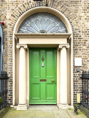 Fototapeta na wymiar A famous green painted Georgian door in Dublin, Ireland