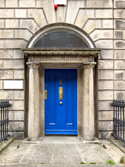 A famous blue painted Georgian door in Dublin, Ireland	