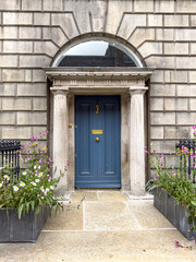 Fototapeta na wymiar A famous blue painted Georgian door in Dublin, Ireland 