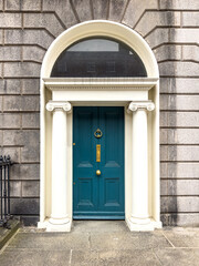 Fototapeta premium A famous blue green painted Georgian door in Dublin, Ireland