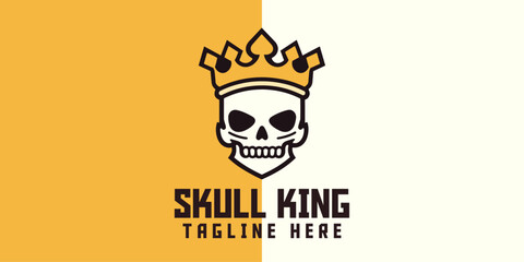 Create a Logo Design Template: Cartoon Skull with Golden Crown, Royal Gold Crown Vector, Skeleton Head Sport, and Esport Logo Mascot