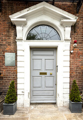 A famous gray painted Georgian door in Dublin, Ireland	