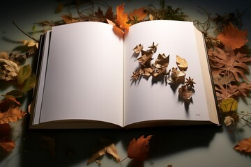 a book opened to a page with leaves on it