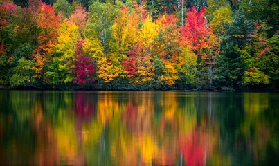 Fototapete Wasserfälle Colorful foliage tree reflections in calm lake water on a beautiful autumn day in Wisconsin  © Marina