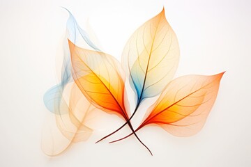 Fototapeta premium Colorful Leaf in Abstract Design with Bright Shades, Showcasing Transparency and Translucency on a Clean White Background, a Captivating Blend of Art and Nature's Vibrant Beauty