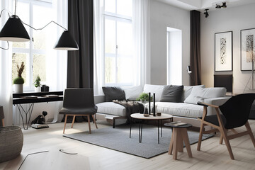 Nordic style interior of living room in modern house.