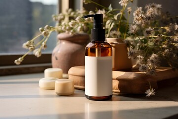 Countertop adorned with a moisturizing lotion, a daily essential