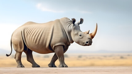 Fototapeta premium Rhinoceros at the field. Side view