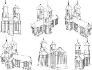 Sketch vector illustration of vintage classic colonial old building architectural design