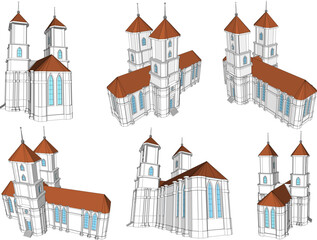 Sketch vector illustration of vintage classic colonial old building architectural design