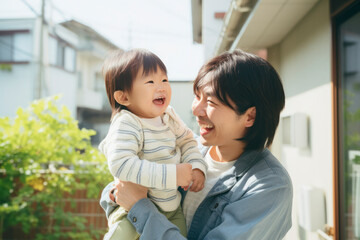 lifetstyle concept A joyful Japanese couple and their child sharing love and laughter at home, embracing the beauty of family life,Everyday Family Moments
