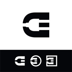 vector, set, abstract letter E, Electric power, socket
