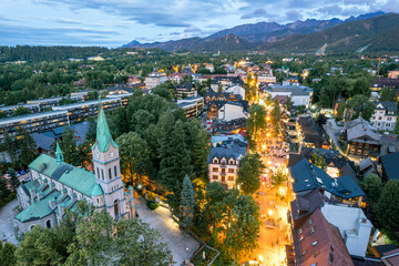 Zakopane resort town from a height at night, Poland © Pavel