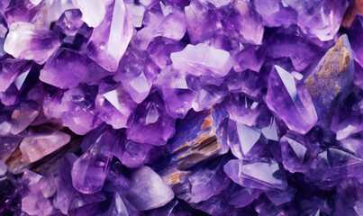 Fototapeta premium Amethyst stones Background. Purple minerals wallpaper.