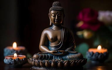 Buddha statue sitting in meditation, Generative AI