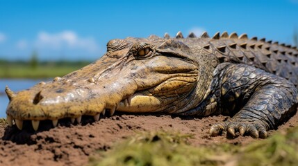 Obraz premium A photograph of an animal in front of blue sky