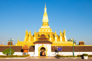 Naklejka premium Road with cityscape of the capital city in Vientiane, Laos