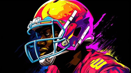American football pop art neon colorful style