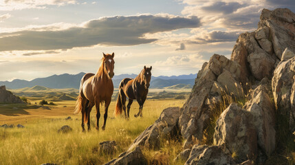 Horses in the mountainous area