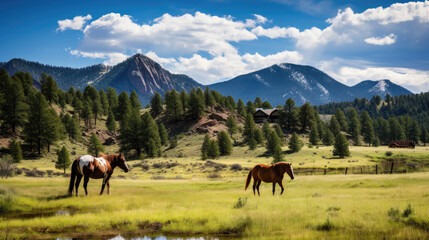 Fototapeta na wymiar Horses in the mountainous area