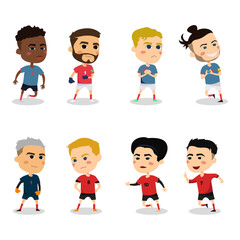 soccer players set of a young men running or standing on the football field