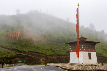 View of Palela Chorten at Pele La Pass in Bhutan.