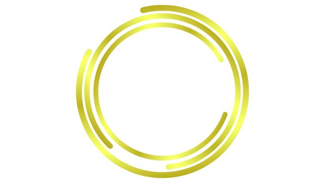 Animated golden circular frame spins. Linear symbol rotates. Copy space for text. Vector illustration isolated on white background.