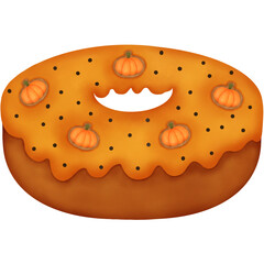 Watercolor Autumn Pumpkin Dessert. Pumpkin Donut.