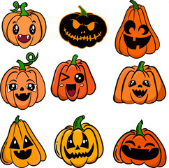 Vector illustration, halloween pumpkins set