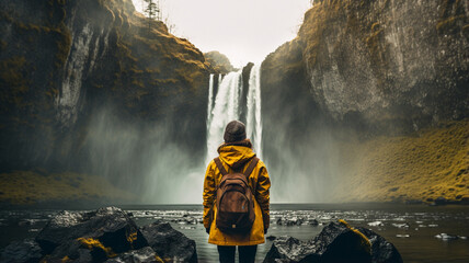 Person in Front of Waterfall