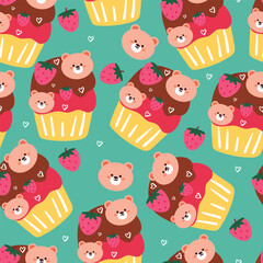 cute seamless pattern cute dessert with bear design. food design with animal wallpaper for kids, textile, fabric print