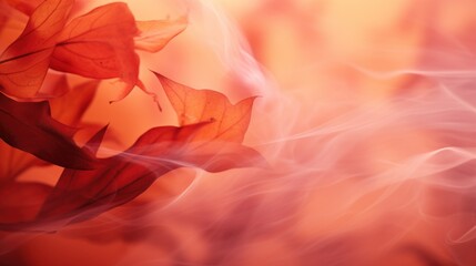 Autumn background, web design banner with red autumn leaves and color smoke. Autumn mood flame flow mystic atmosphere nature background