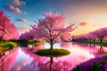 Pink tree and pink water 