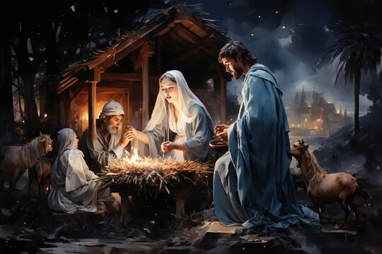 nativity scene with jesus and cross
