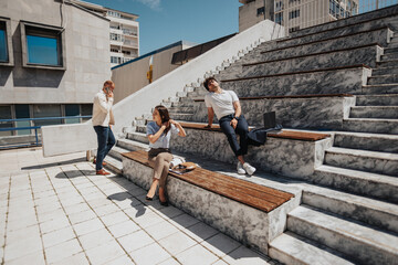 Tired business people working out in the city