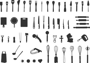 Baking kitchen tools silhouettes, Bakery silhouette, Bakery SVG, Kitchen tools Svg, Kitchen tools silhouettes
