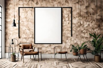 frame on the wall with  chairs